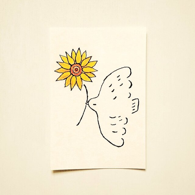 ポストカード「⑱鳥と花　向日葵」3枚～　絵葉書｜紙雑貨｜イラスト