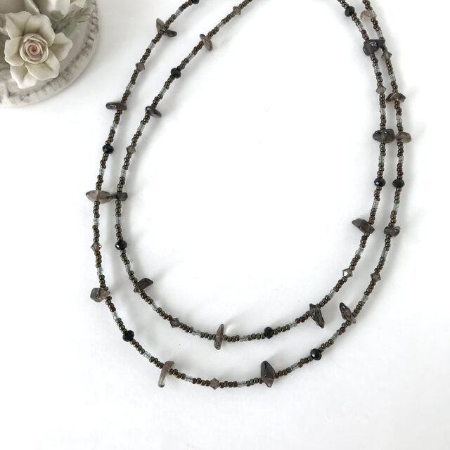 さざれ石 ロングネックレス　スモーキークォーツ