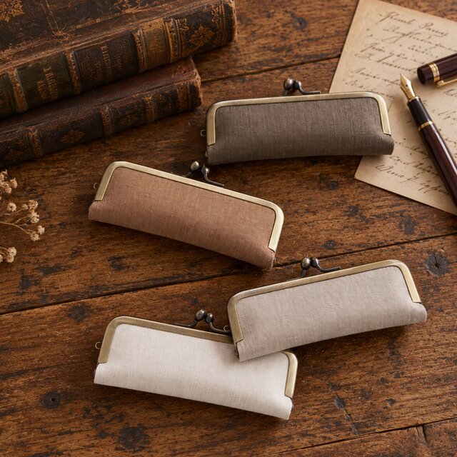 □カラーリネンのがま口印鑑ケース 【Lサイズ】 □ hanko case (clnn