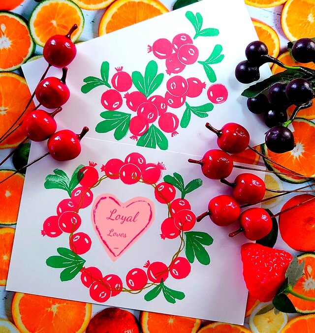 消しゴムはんこ「クランベリー・リース」６個