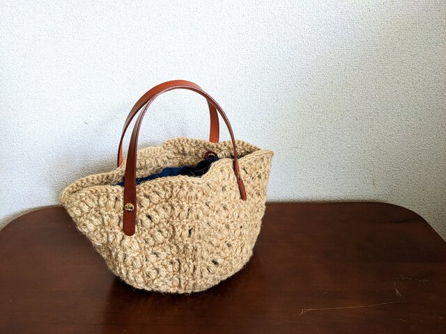 新作』編み込み模様のミニかごバッグ ナチュラル✕ブラウン