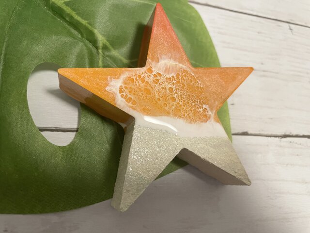 オーシャンアート 波レジンアート アルファベット 星 ☆ 海 オレンジ