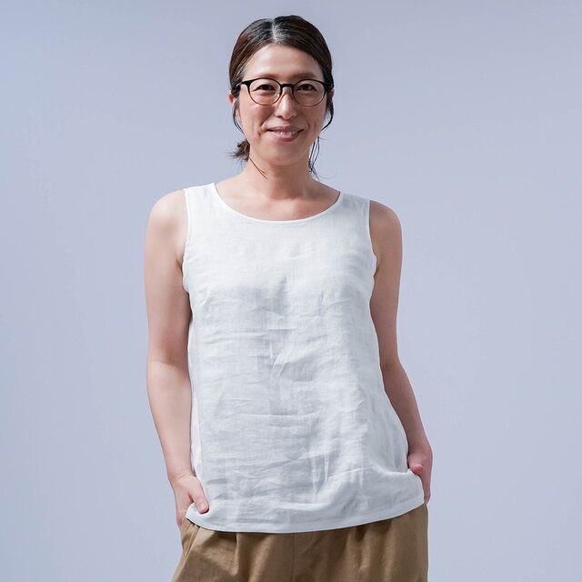 【美品】wafu よしタンク Ｌサイズ　タンクトップ　リネン　わたぬき服装 wafu】○Lサイズ○リネンタンクトップ 脇汗対策の救世主 脇汗速