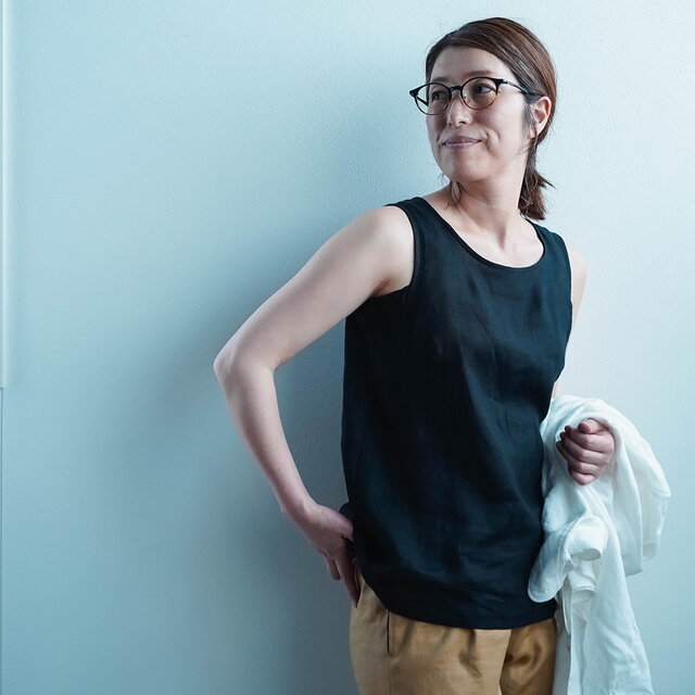 wafu】○Lサイズ○リネンタンクトップ 脇汗対策の救世主 脇汗速