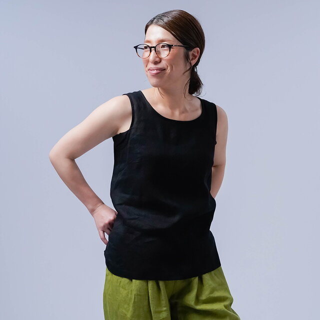 wafu】○Lサイズ○リネンタンクトップ 脇汗対策の救世主 脇汗速