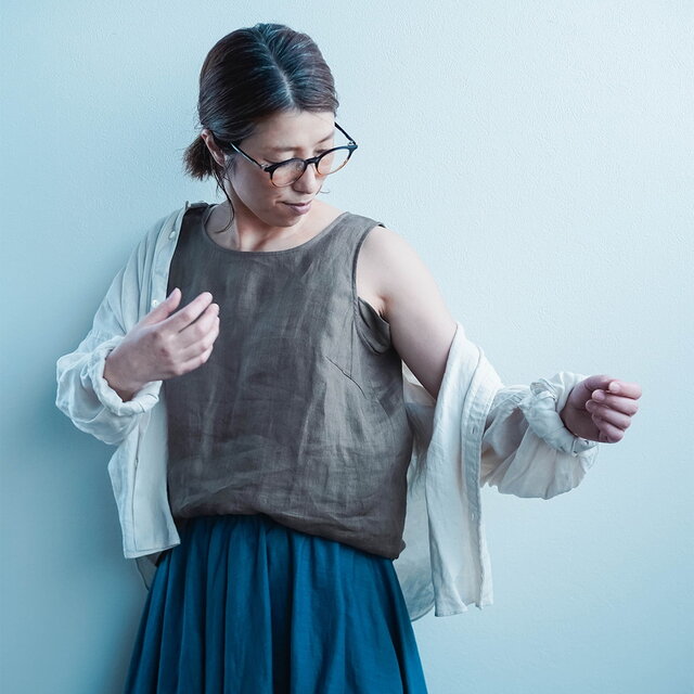 【2枚組】 wafu よしタンク　藍媚茶　ネイビー　タンクトップ　リネン 2枚組】 wafu よしタンク 藍媚茶 ネイビー タンクトップ リネン