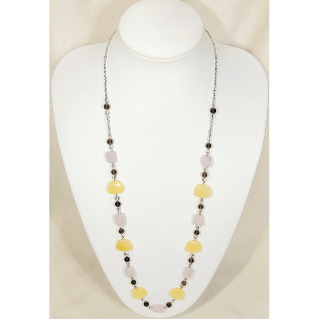 アメシストとスモーキークォーツ、レインボーオーラのロングネックレス（アジャスター、天然石）