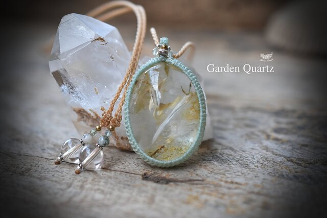 牙☆大粒☆ガーデンクォーツ マクラメネックレス1048 | iichi 日々の