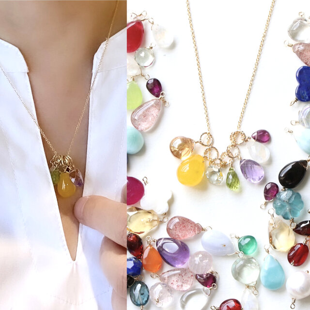 ◇訳あり◇ 天然石チャーム7粒＋14Kgfネックレス お得セット