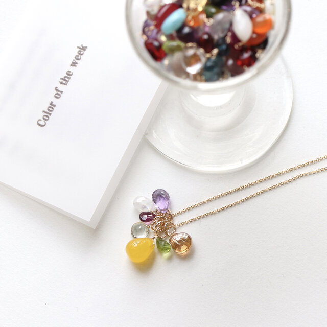 ◇訳あり◇ 天然石チャーム7粒＋14Kgfネックレス お得セット