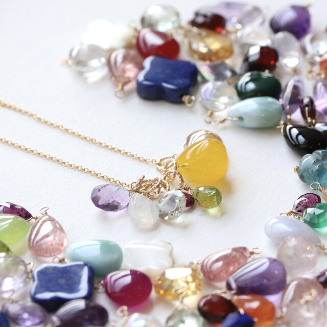 ◇訳あり◇ 天然石チャーム7粒＋14Kgfネックレス お得セット