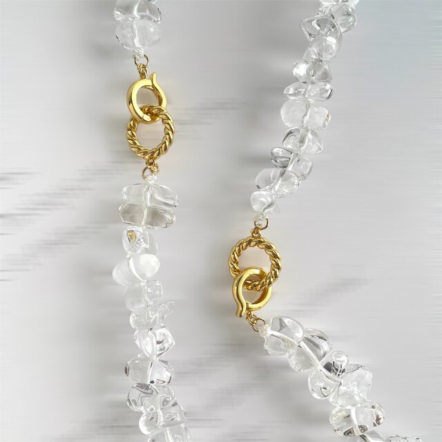 ロングにもなる！涼しげ水晶 ラフカットのネックレス＆ブレスレット