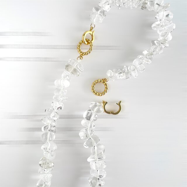 ロングにもなる！涼しげ水晶 ラフカットのネックレス＆ブレスレット