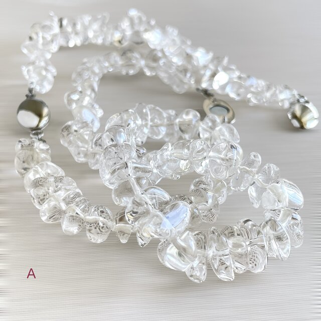 ロングにもなる！涼しげ水晶 ラフカットのネックレス＆ブレスレット 