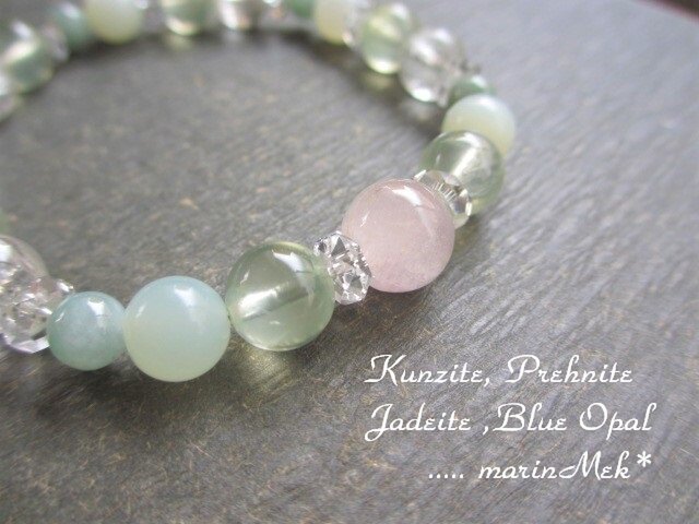 marinMek*】クンツァイト、ブルーオパール、プレナイト、翡翠