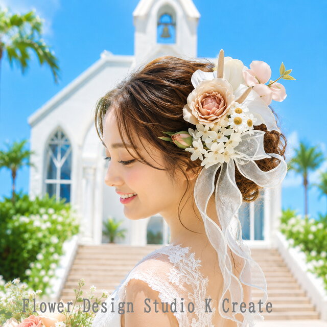 アンスリウムと薔薇と紫陽花のヘッドドレス ウェディング 結婚式 成人