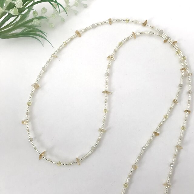 さざれ石 ロングネックレス シトリン 黄色 イエロー ビーズ