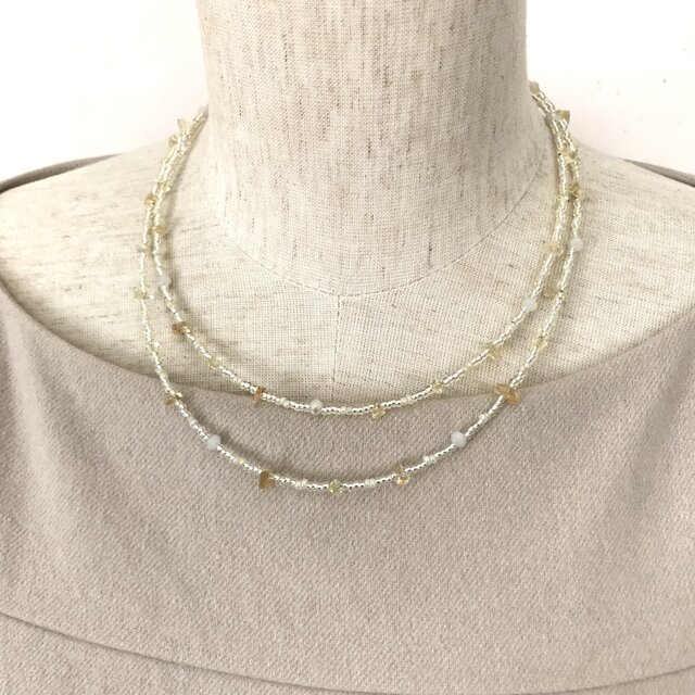 さざれ石 ロングネックレス シトリン 黄色 イエロー ビーズ