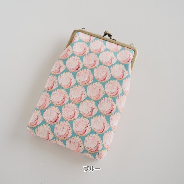□リバティプリントのがま口スマホショルダーポーチ・Lサイズ