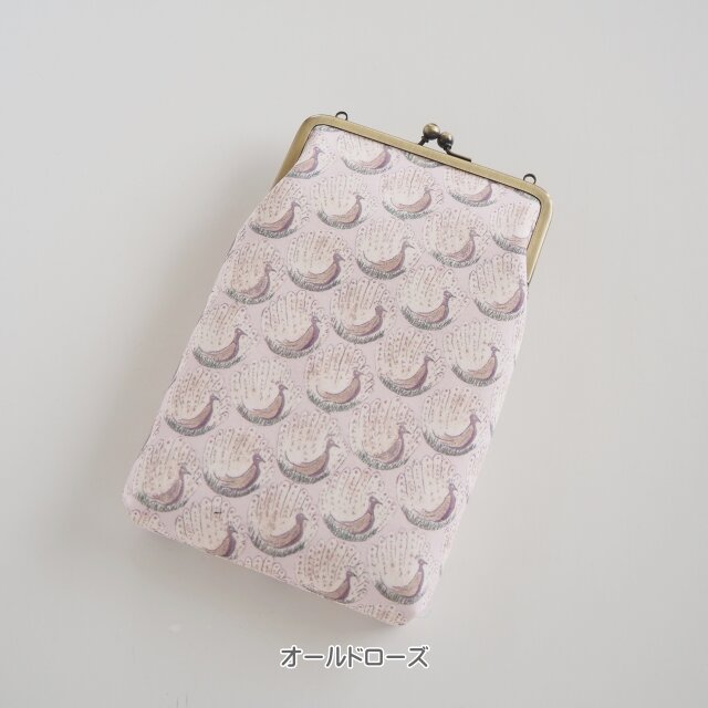 □リバティプリントのがま口スマホショルダーポーチ・Lサイズ