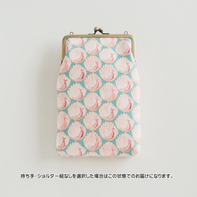 □リバティプリントのがま口スマホショルダーポーチ・Mサイズ