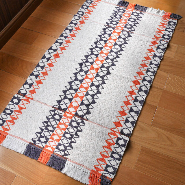手織りマット（ガラ紡の糸とスーピマコットンの糸）57cm×112cm