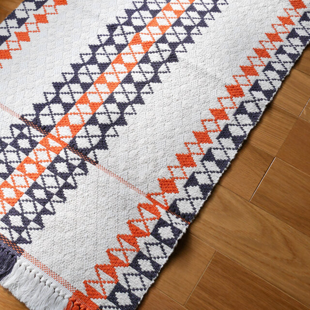 手織りマット（ガラ紡の糸とスーピマコットンの糸）57cm×112cm | iichi