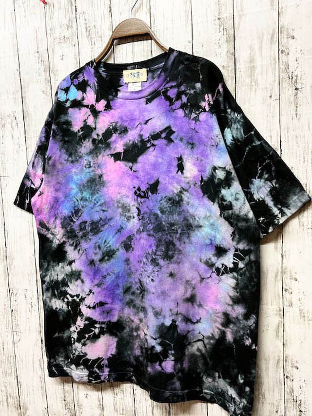 タイダイ染め Tシャツ XLサイズ ブラックミックス ムラ染め
