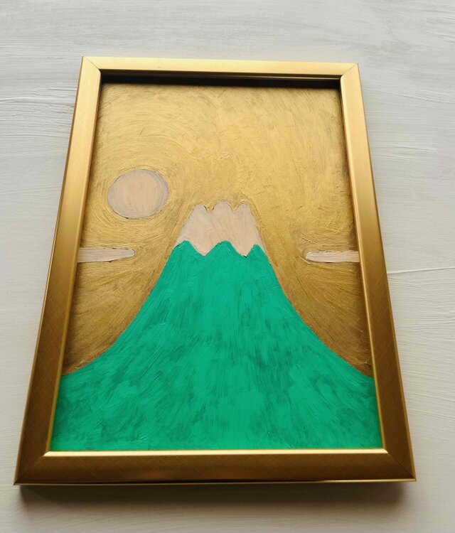 学業・仕事運】開運画「青龍と青色の富士山と真っ赤な太陽」・原画 