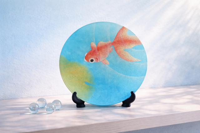 ガラス製飾り皿 金彩ガラス皿 「游」 金魚 丸形 | iichi 日々の暮らし