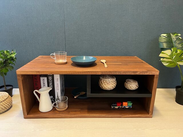 送料無料】 ローテーブル ボックス形 90cm 45cm パイン Br 収納付