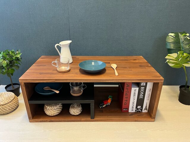 送料無料】 ローテーブル ボックス形 90cm 45cm パイン Br 収納付