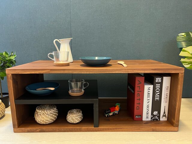 送料無料】 ローテーブル ボックス形 90cm 45cm パイン Br 収納付