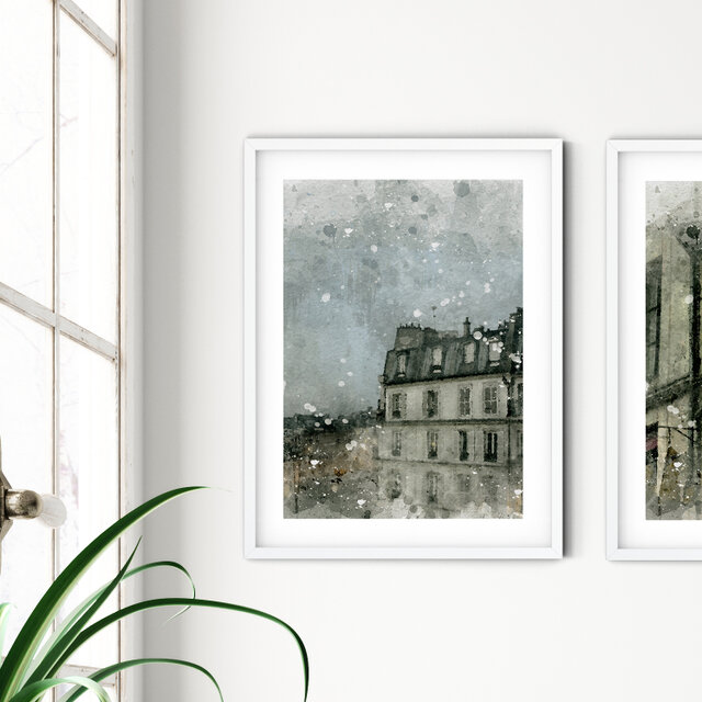 A4【窓から見たパリの風景 水彩画】インテリア アートポスター Étape17
