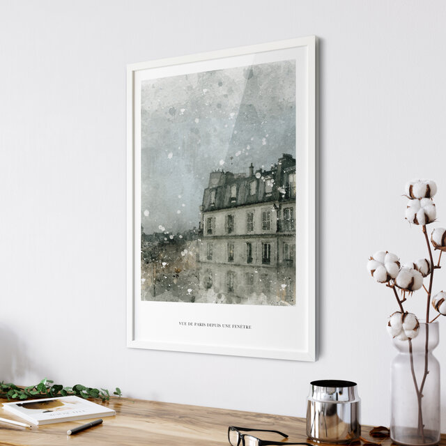 A4【窓から見たパリの風景 水彩画】インテリア アートポスター Étape17 