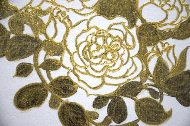 日本画】バラ _色紙に描く_4 | iichi 日々の暮らしを心地よくする