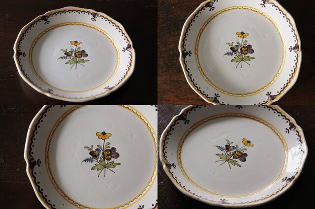 ヌヴェール Nevers 花絵 平皿 リム皿 φ22.8cm フランス アンティーク