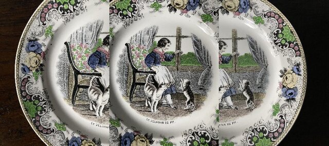 クレイユ&モントロー Creil&Montereau 彩色 グリザイユ皿 アンティーク