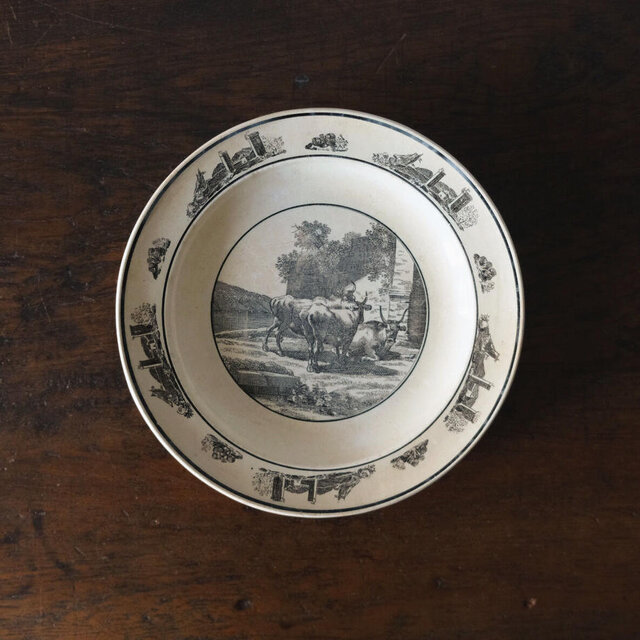 モントロー MONTEREAU グリザイユ 平皿 φ21.8cm アンティーク 050901