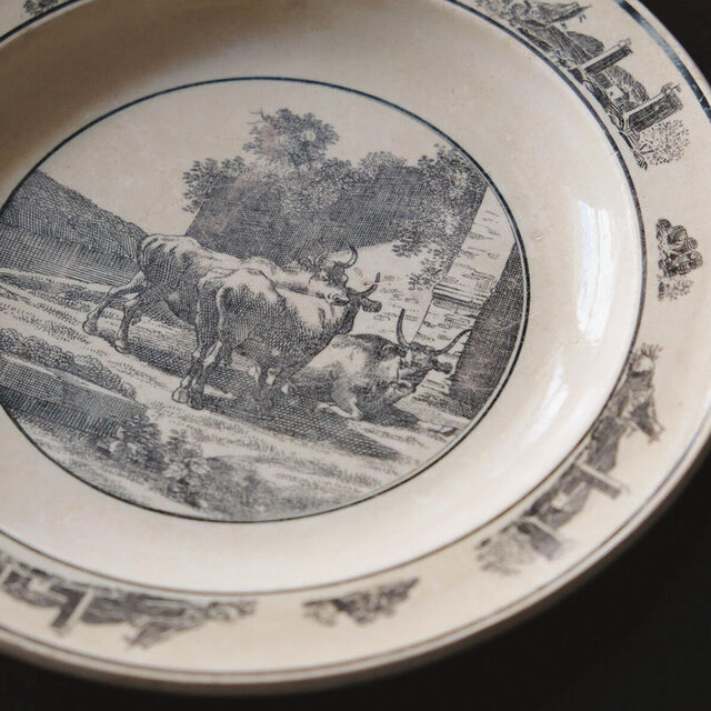 モントロー MONTEREAU グリザイユ 平皿 φ21.8cm アンティーク 050901