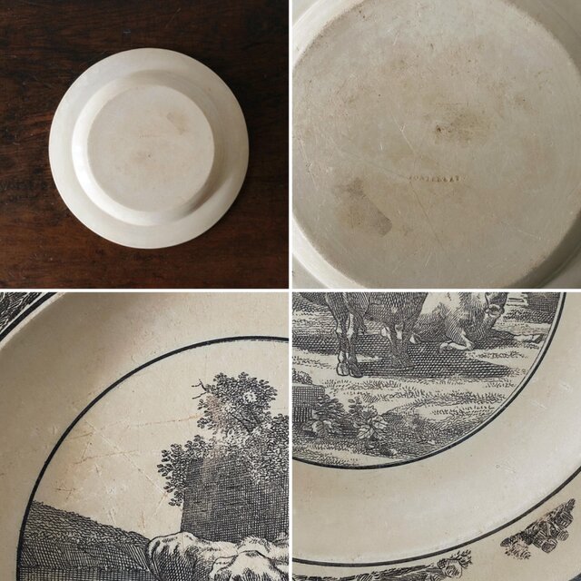 モントロー MONTEREAU グリザイユ 平皿 φ21.8cm アンティーク 050901