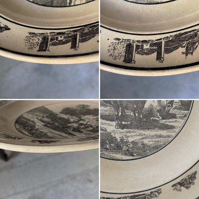 モントロー MONTEREAU グリザイユ 平皿 φ21.8cm アンティーク 050901