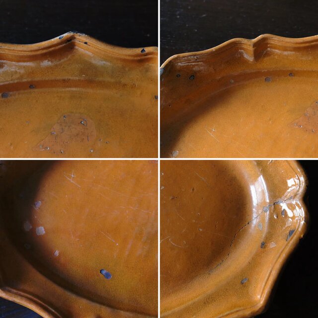 南仏 陶器 アプト apt の可能性 花リム オーバル皿 楕円皿 18世紀 44.5cm フランス アンティーク 0501184