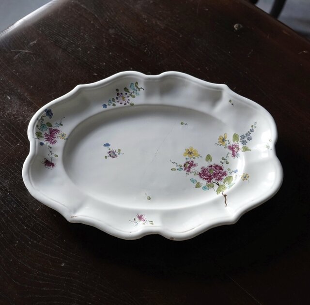 花リムエタン皿　フランス19世紀　アンティーク　古道具