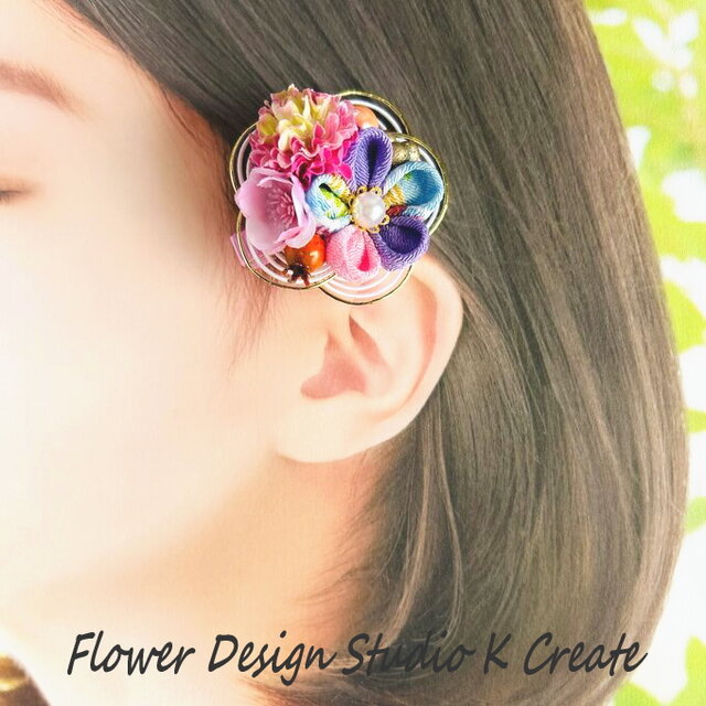 □ 花 ヘアクリップ ピンク - ヘアアクセサリー