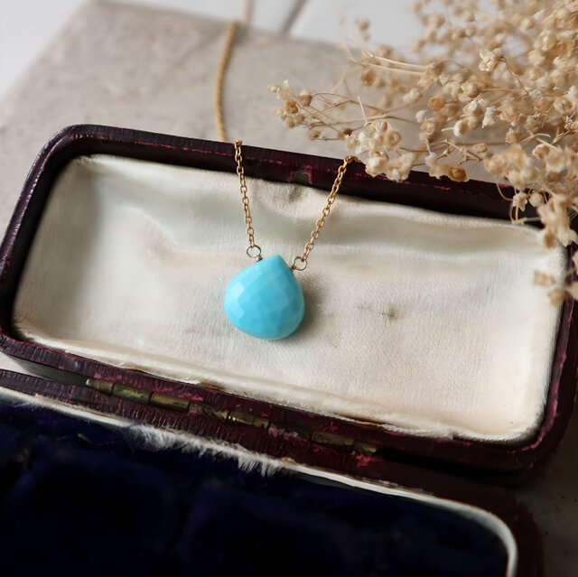 14kgf】大粒！ターコイズの一粒ネックレス(マイクロカット)＊12月