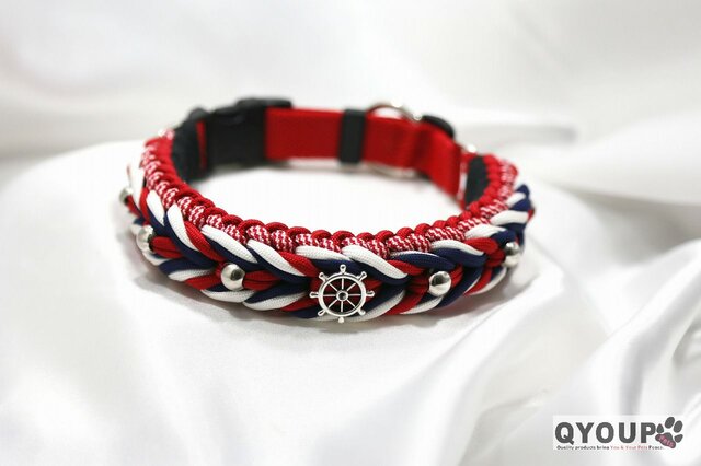 パラコード犬用首輪<小中犬用>〈サイズ：35～40cm〉 Tricolour Red