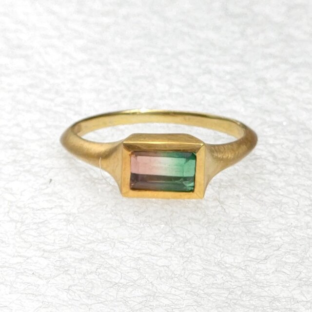 バイカラートルマリン　バゲットカット　1.3ct　印台　シルバーSV925リング