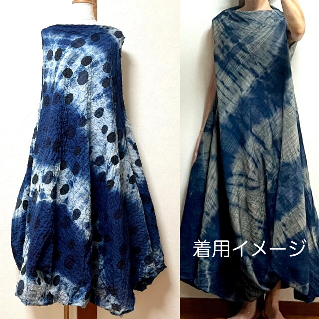 藍染め ドット柄 ハーフバルーンドレス | iichi ハンドメイド
