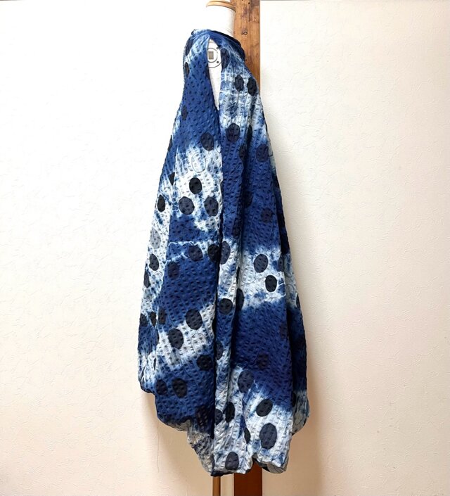 藍染め ドット柄 ハーフバルーンドレス | iichi ハンドメイド